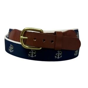 Leather Man Ltd Mens Anchor Nautical Surcingle Belt Navy Brown Size 44 Brass